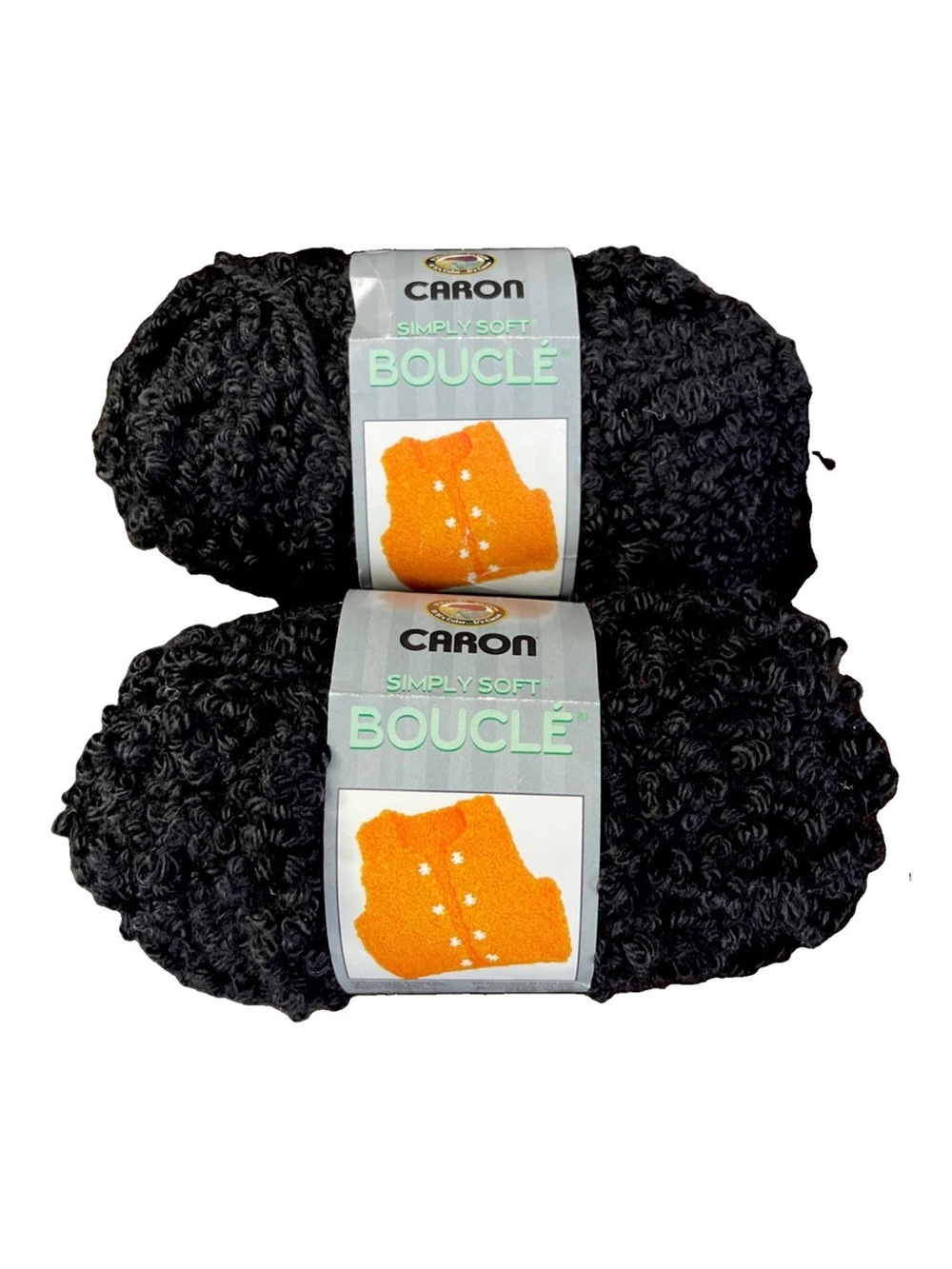 LOT OF 2 Skeins Caron Simply Soft BOUCLE Yarn 76 Yds Black Bulky 5 MADE IN USA